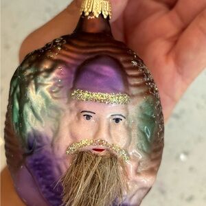 SANTA HEAD Christmas Ornament - Blown Glass Detailed  West Germany Rare
